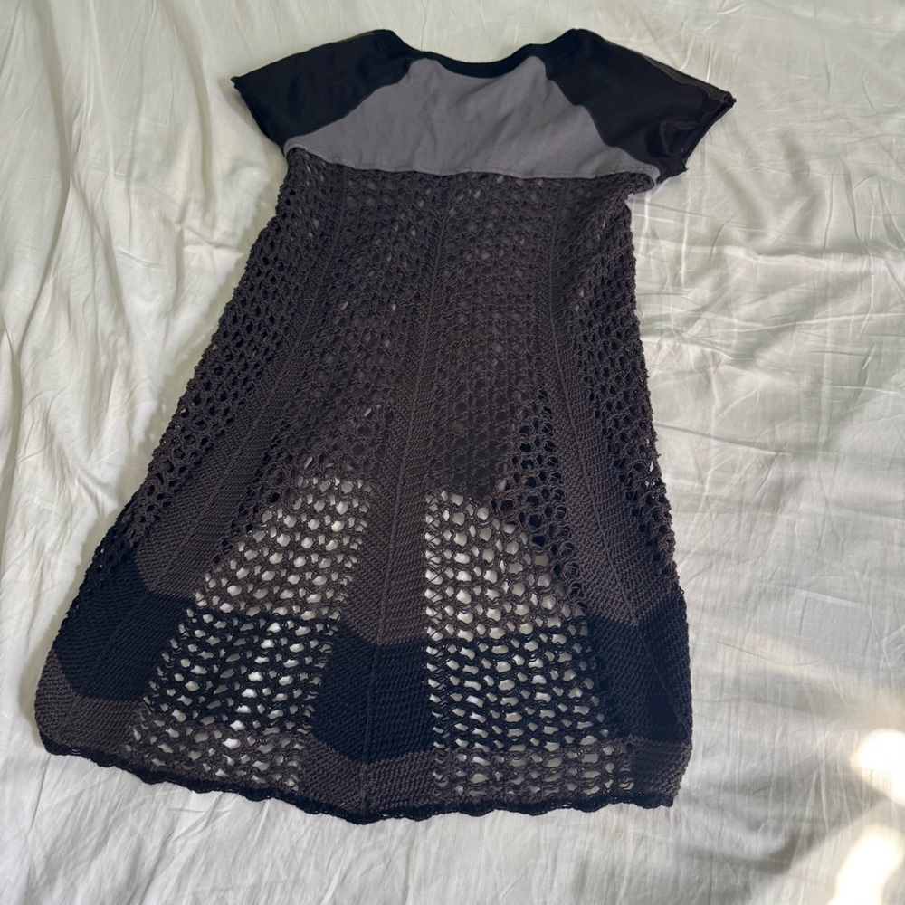 Free People Mustang Band Tee Crochet Mesh Back Top gray black Small mixed media - Picture 7 of 11